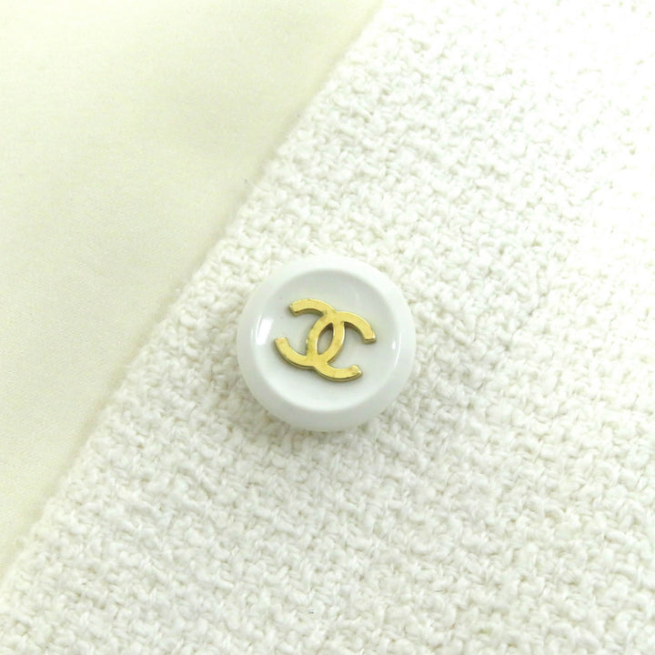 CHANEL Jacket Classic COCO Mark button tweed Ivory black Women 36 95P P04690