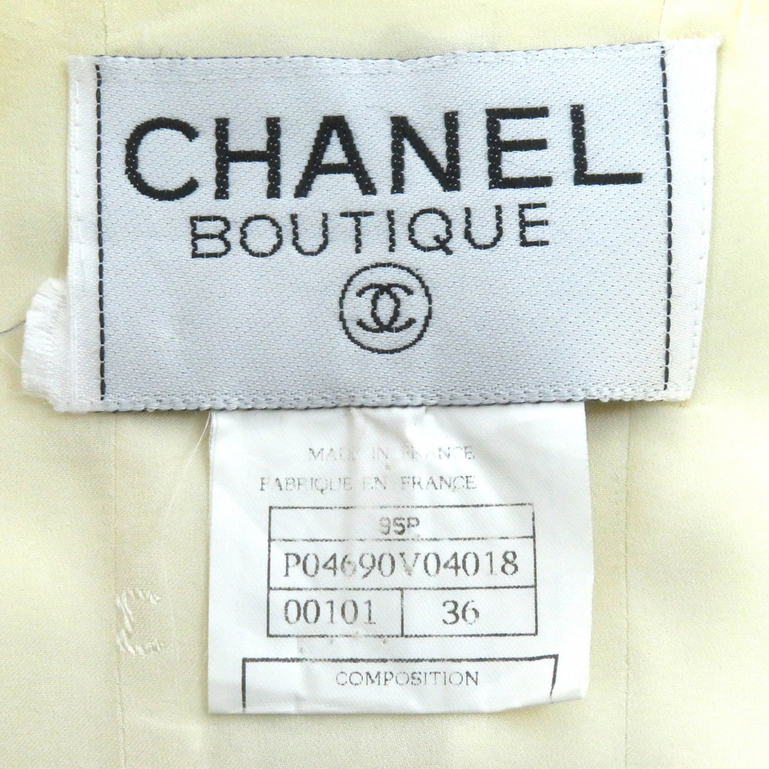 CHANEL Jacket Classic COCO Mark button tweed Ivory black Women 36 95P P04690