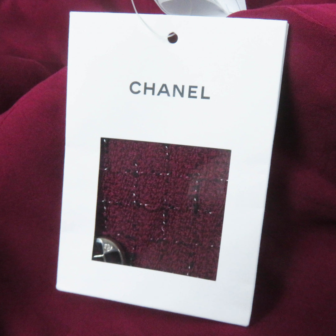 Great CHANEL Jacket Burgundy Black White wool Women 34 22A P73183