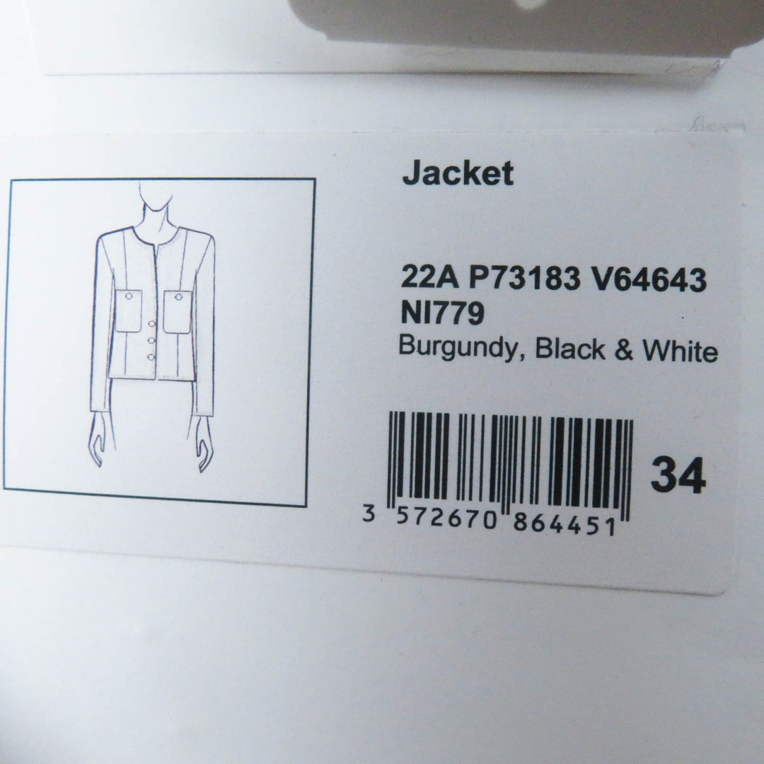 Great CHANEL Jacket Burgundy Black White wool Women 34 22A P73183