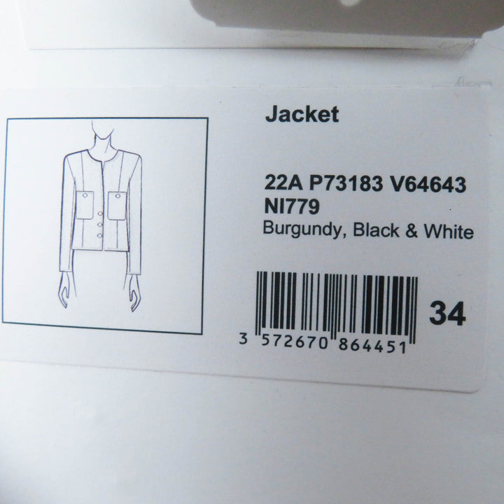 Great CHANEL Jacket Burgundy Black White wool Women 34 22A P73183