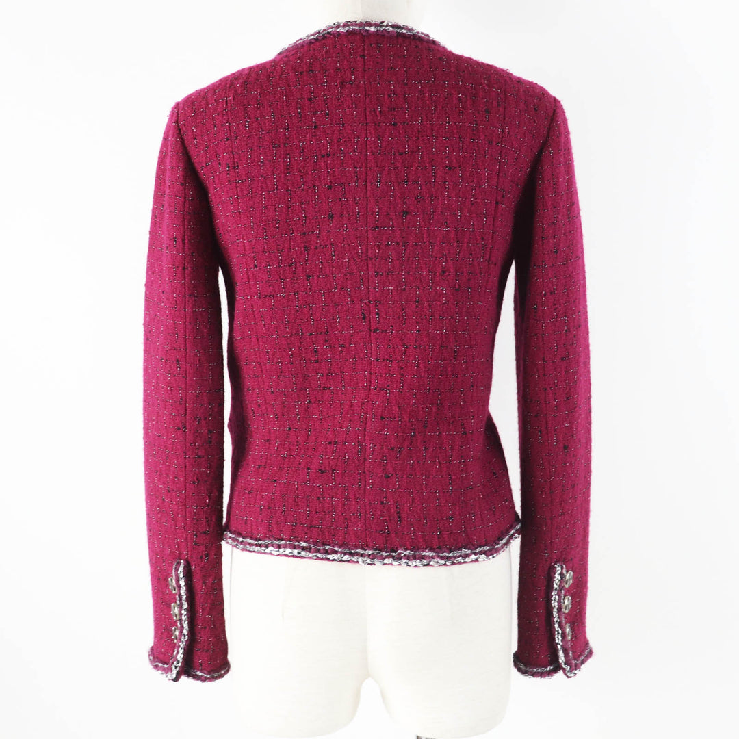 Great CHANEL Jacket Burgundy Black White wool Women 34 22A P73183