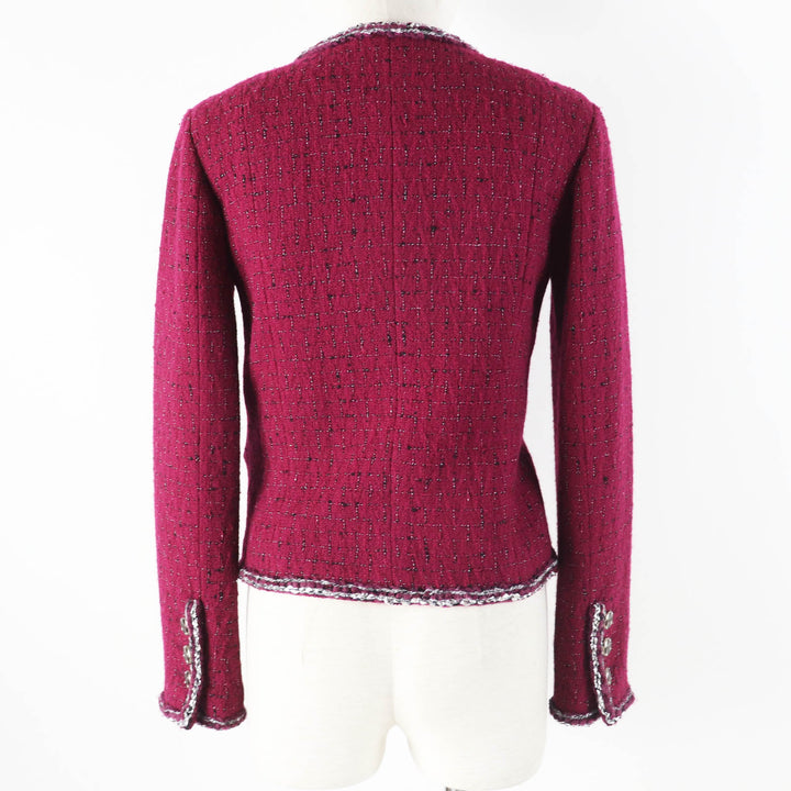 Great CHANEL Jacket Burgundy Black White wool Women 34 22A P73183