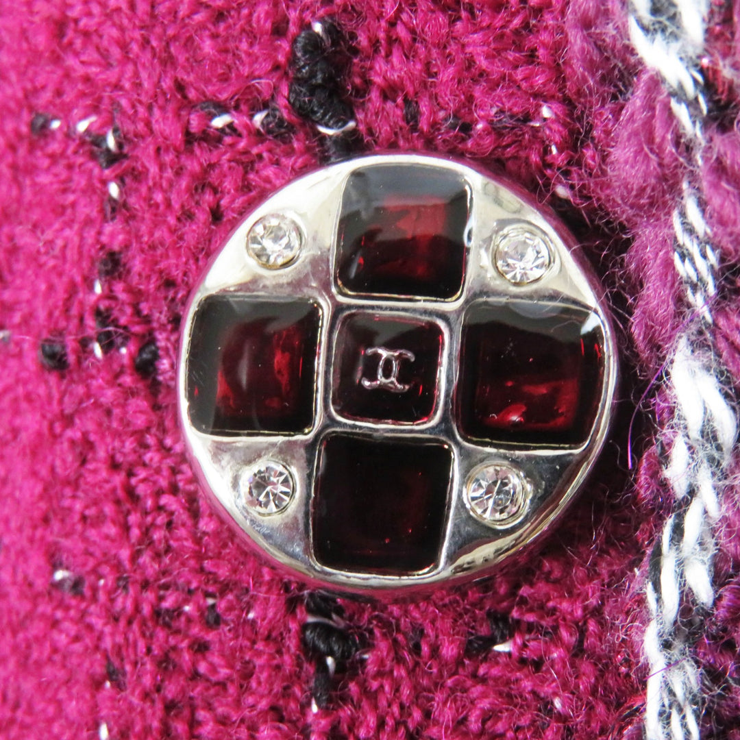 Great CHANEL Jacket Burgundy Black White wool Women 34 22A P73183