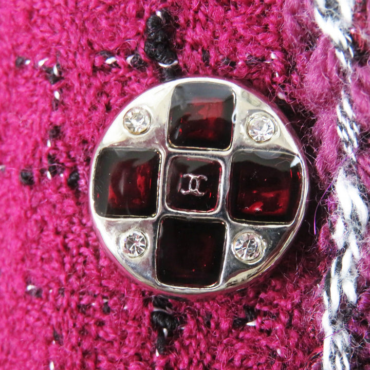 Great CHANEL Jacket Burgundy Black White wool Women 34 22A P73183