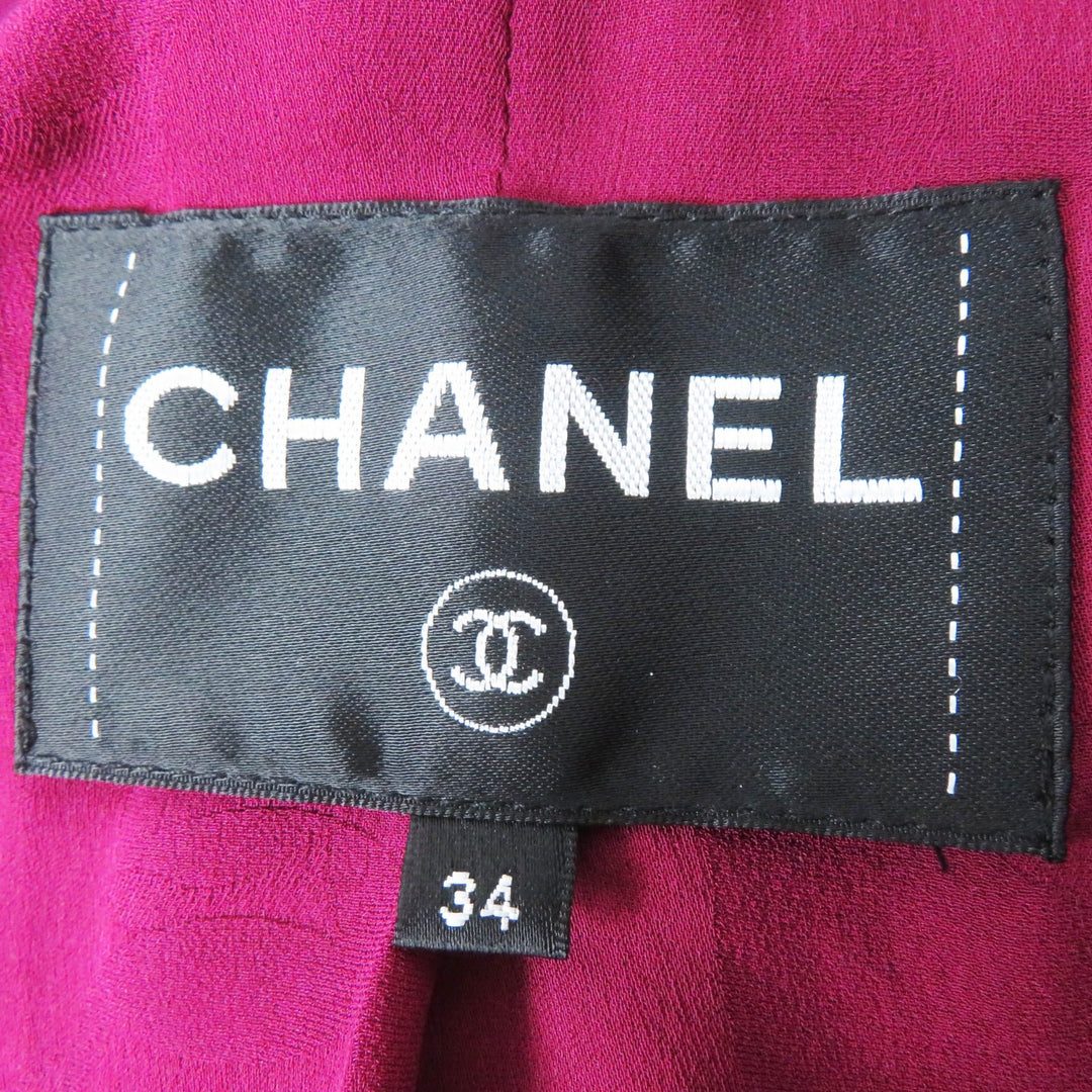 Great CHANEL Jacket Burgundy Black White wool Women 34 22A P73183