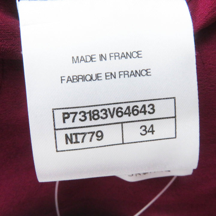 Great CHANEL Jacket Burgundy Black White wool Women 34 22A P73183