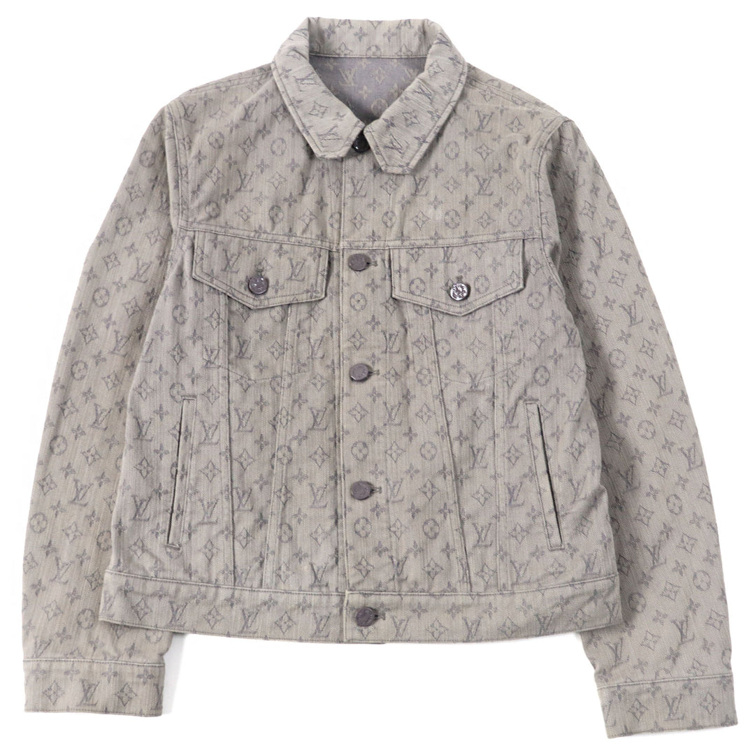 LOUIS VUITTON Denim Jacket Logo button Flap pocket Monogram gray mens 46 HHA21W