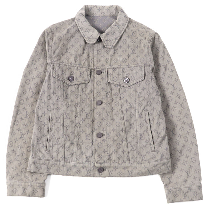 LOUIS VUITTON Denim Jacket Logo button Flap pocket Monogram gray mens 46 HHA21W
