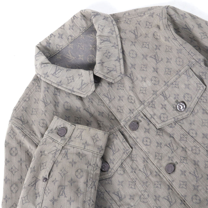 LOUIS VUITTON Denim Jacket Logo button Flap pocket Monogram gray mens 46 HHA21W