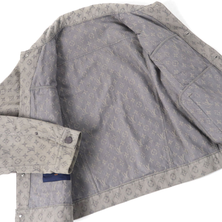 LOUIS VUITTON Denim Jacket Logo button Flap pocket Monogram gray mens 46 HHA21W