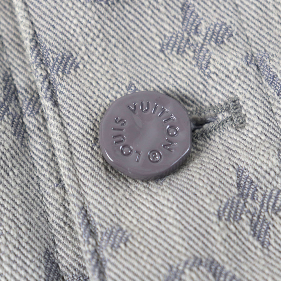 LOUIS VUITTON Denim Jacket Logo button Flap pocket Monogram gray mens 46 HHA21W
