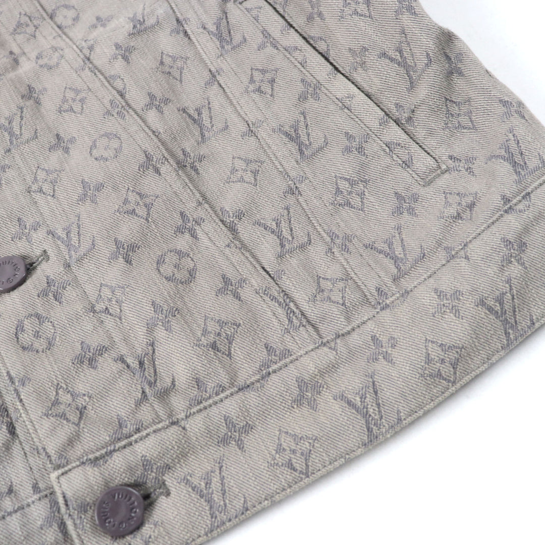 LOUIS VUITTON Denim Jacket Logo button Flap pocket Monogram gray mens 46 HHA21W