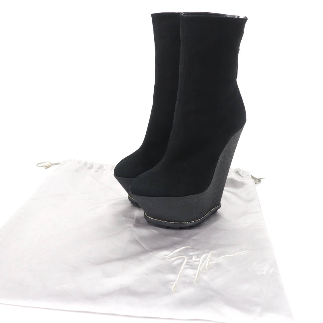 Excellent GIUSEPPE ZANOTTI Ankle boots Wedge sole black Suede leather Women 35