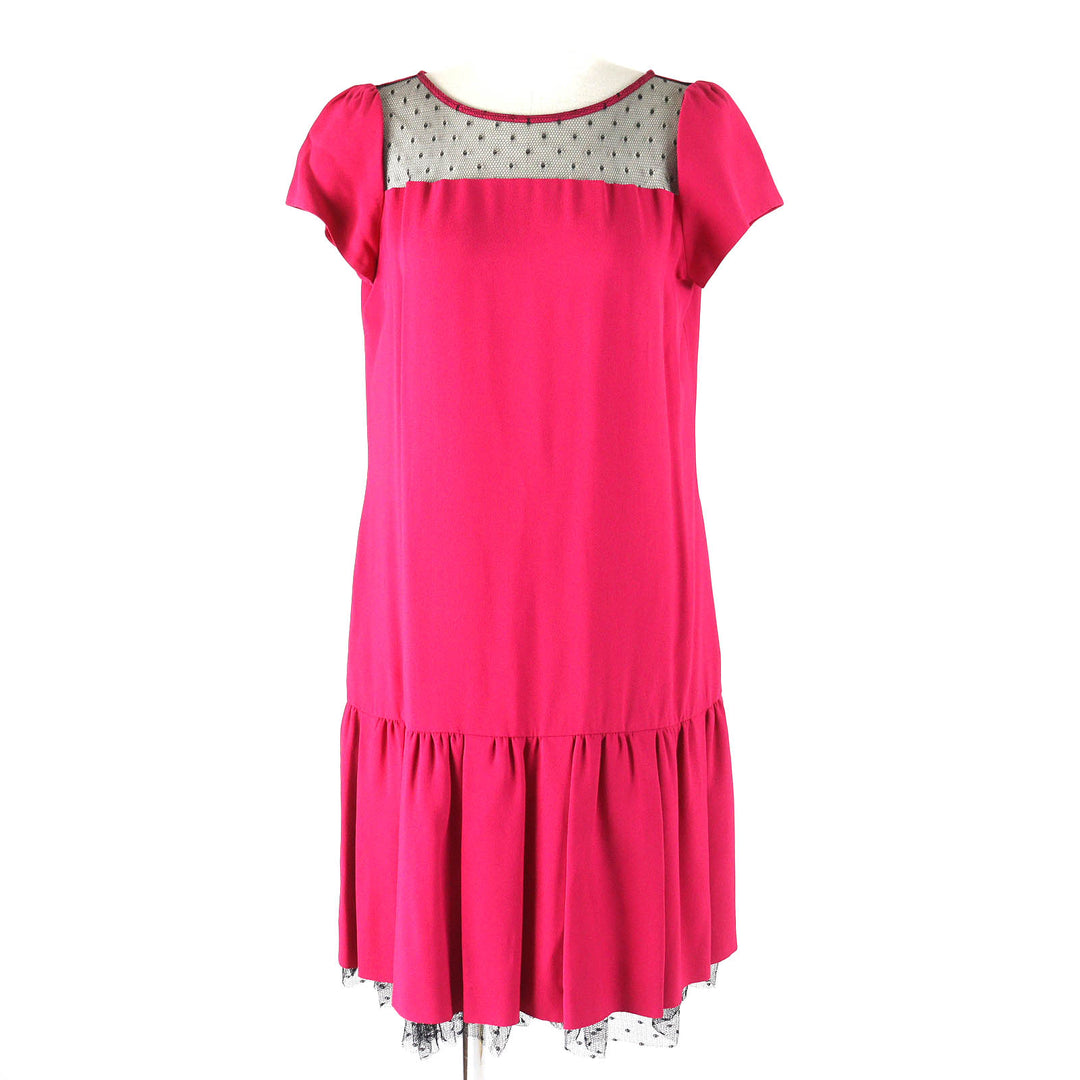 RED VALENTINO one piece Tulle short sleeve flare Red Pink Black Nylon Women 42