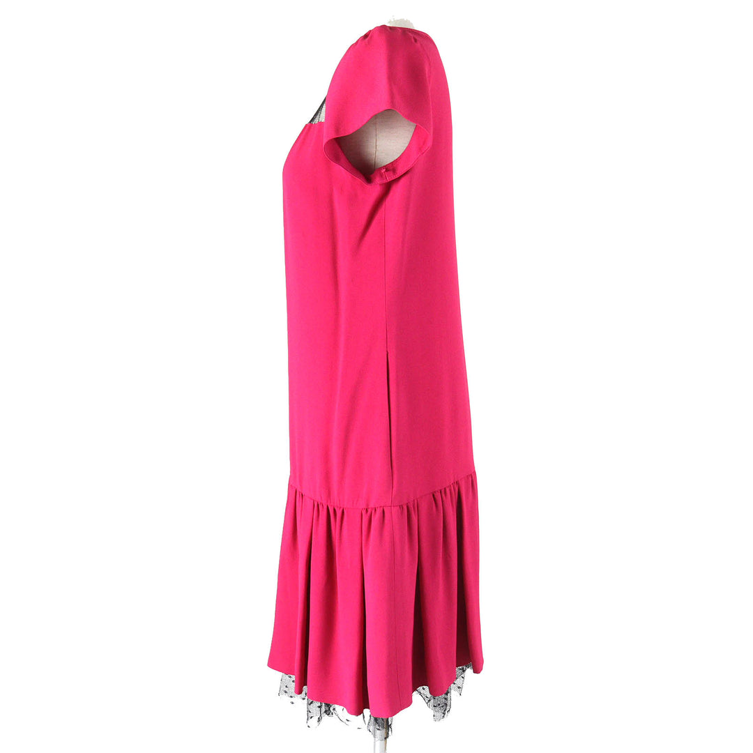 RED VALENTINO one piece Tulle short sleeve flare Red Pink Black Nylon Women 42