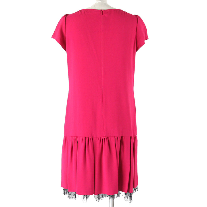 RED VALENTINO one piece Tulle short sleeve flare Red Pink Black Nylon Women 42