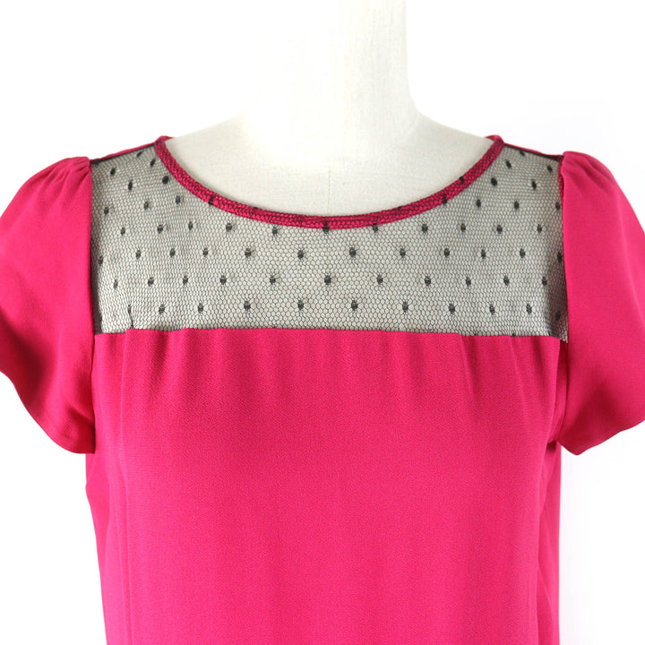 RED VALENTINO one piece Tulle short sleeve flare Red Pink Black Nylon Women 42