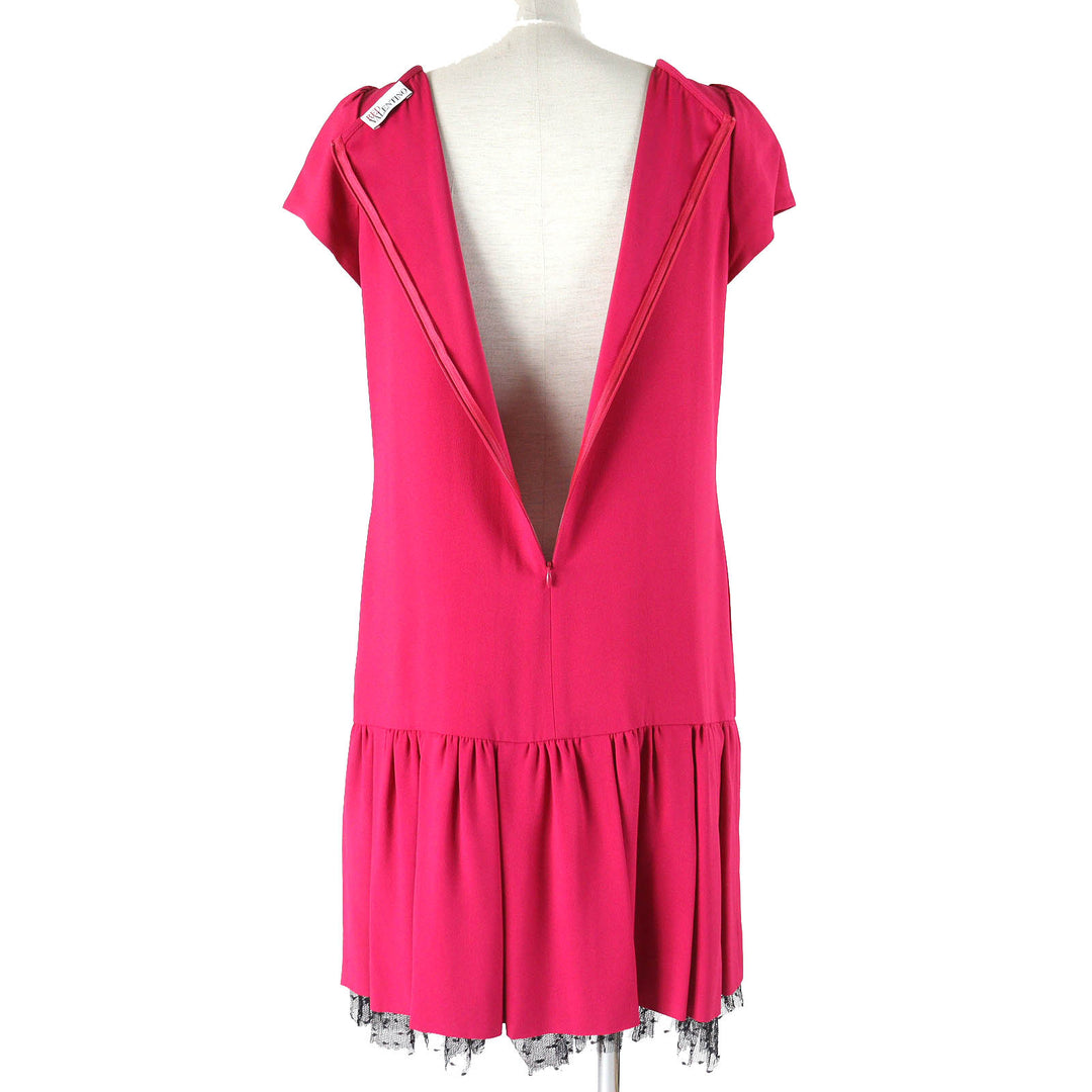 RED VALENTINO one piece Tulle short sleeve flare Red Pink Black Nylon Women 42