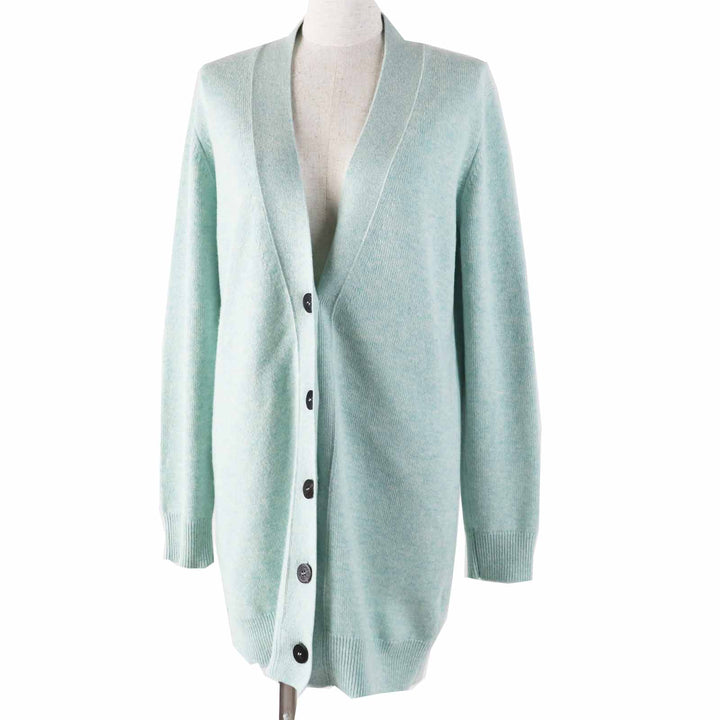Great HERMES cardigan Long knit with serie buttons Light blue cashmere Women 36