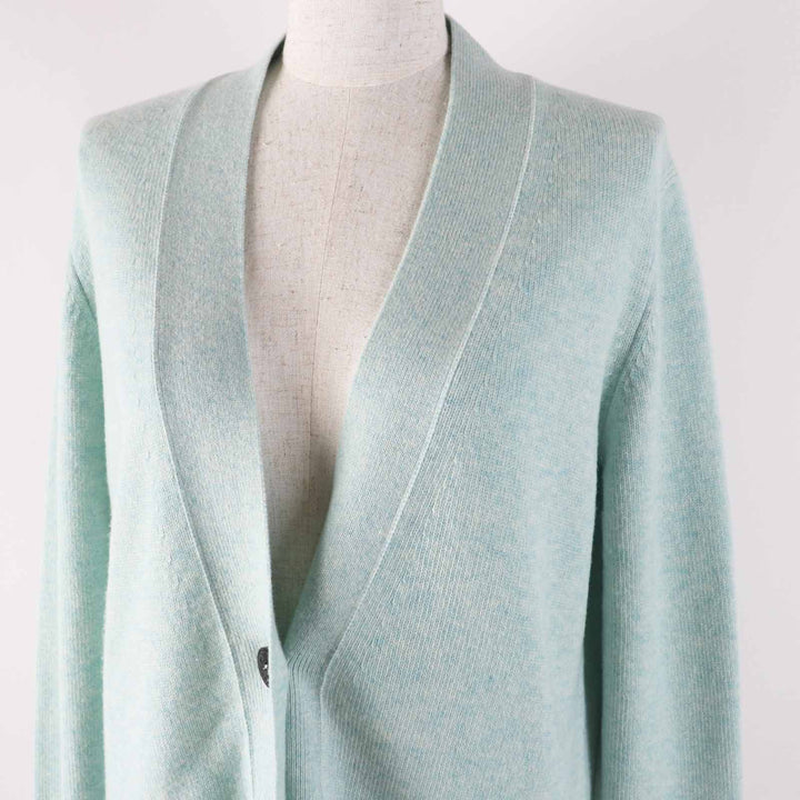Great HERMES cardigan Long knit with serie buttons Light blue cashmere Women 36
