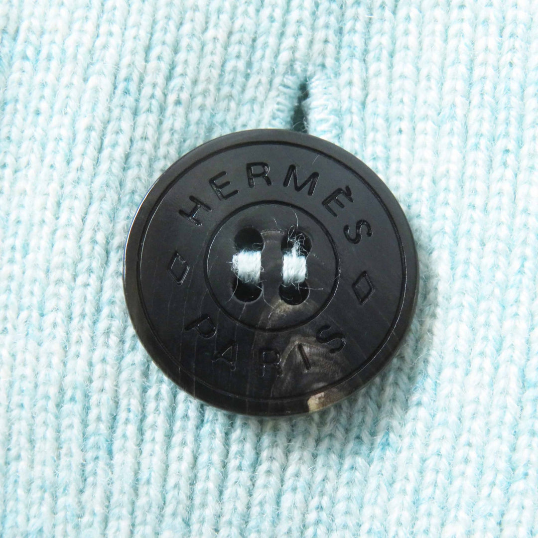 Great HERMES cardigan Long knit with serie buttons Light blue cashmere Women 36