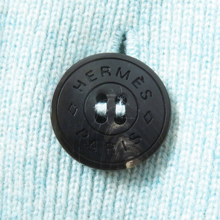 Great HERMES cardigan Long knit with serie buttons Light blue cashmere Women 36