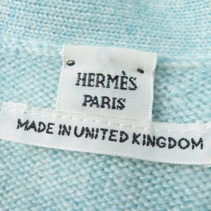 Great HERMES cardigan Long knit with serie buttons Light blue cashmere Women 36