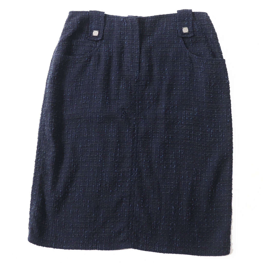 Great CHANEL Tweed skirt With logo Navy black wool Women 40 01P P17613