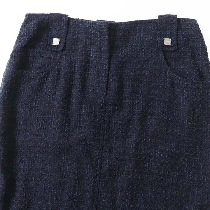 Great CHANEL Tweed skirt With logo Navy black wool Women 40 01P P17613
