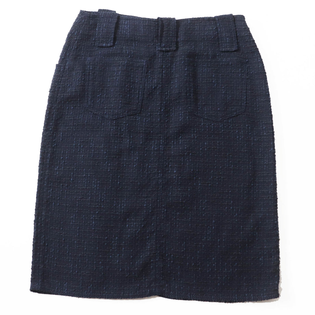 Great CHANEL Tweed skirt With logo Navy black wool Women 40 01P P17613