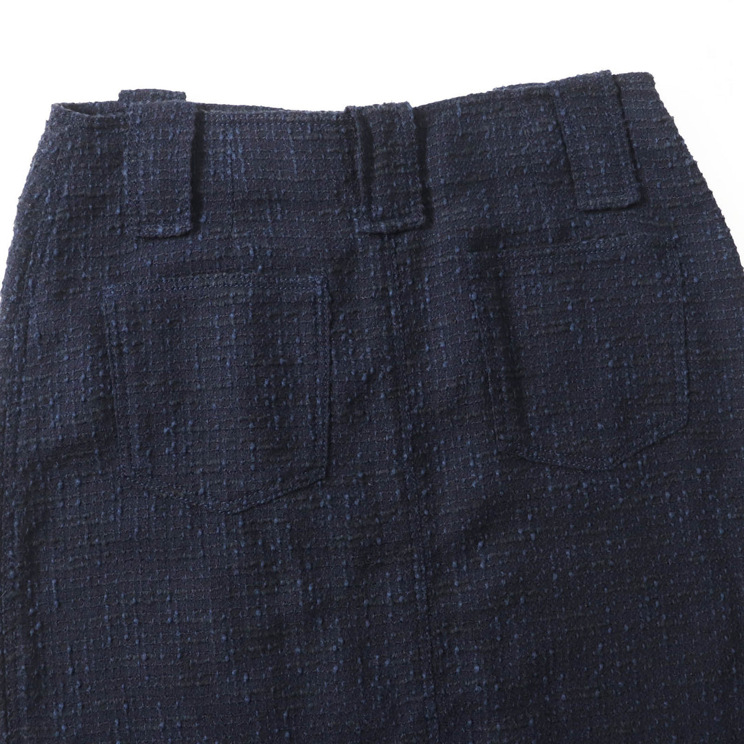 Great CHANEL Tweed skirt With logo Navy black wool Women 40 01P P17613