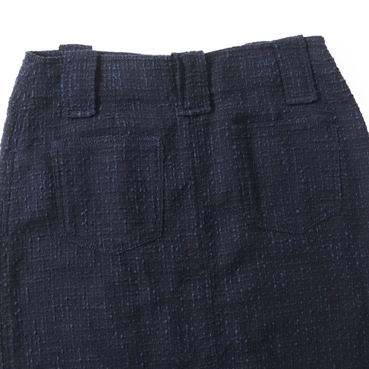 Great CHANEL Tweed skirt With logo Navy black wool Women 40 01P P17613