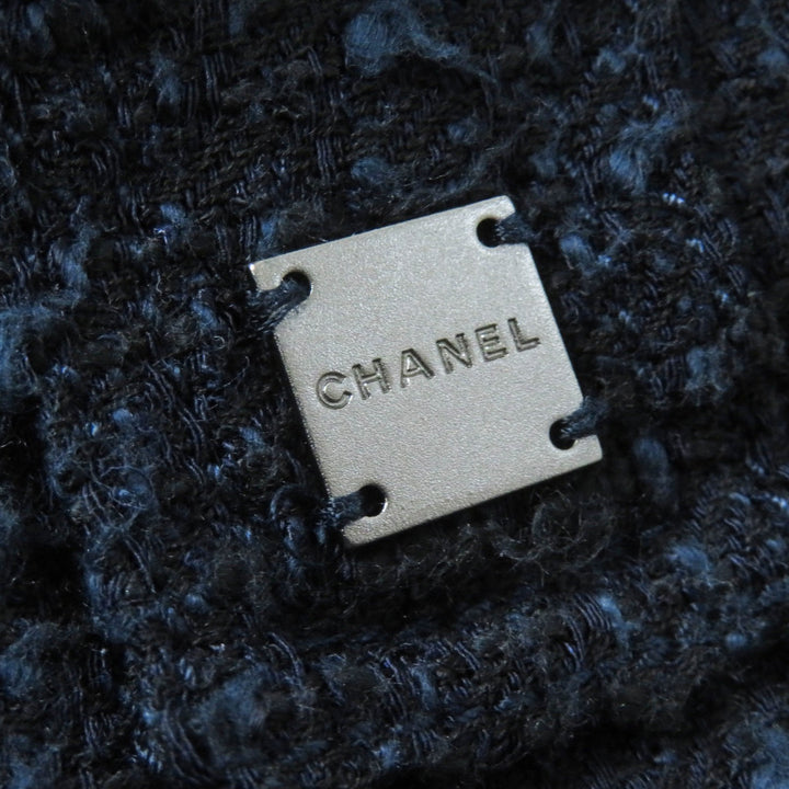 Great CHANEL Tweed skirt With logo Navy black wool Women 40 01P P17613
