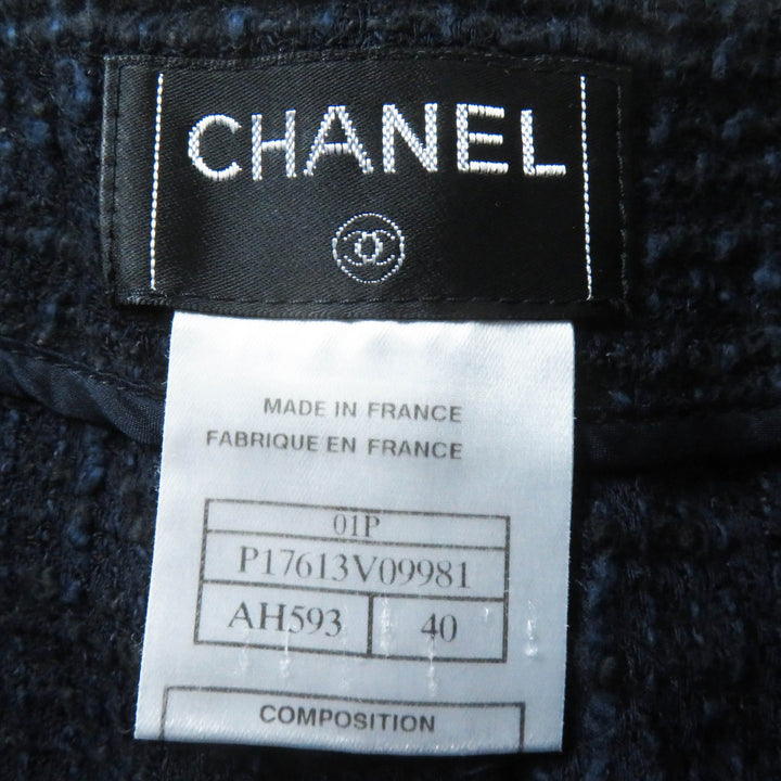 Great CHANEL Tweed skirt With logo Navy black wool Women 40 01P P17613