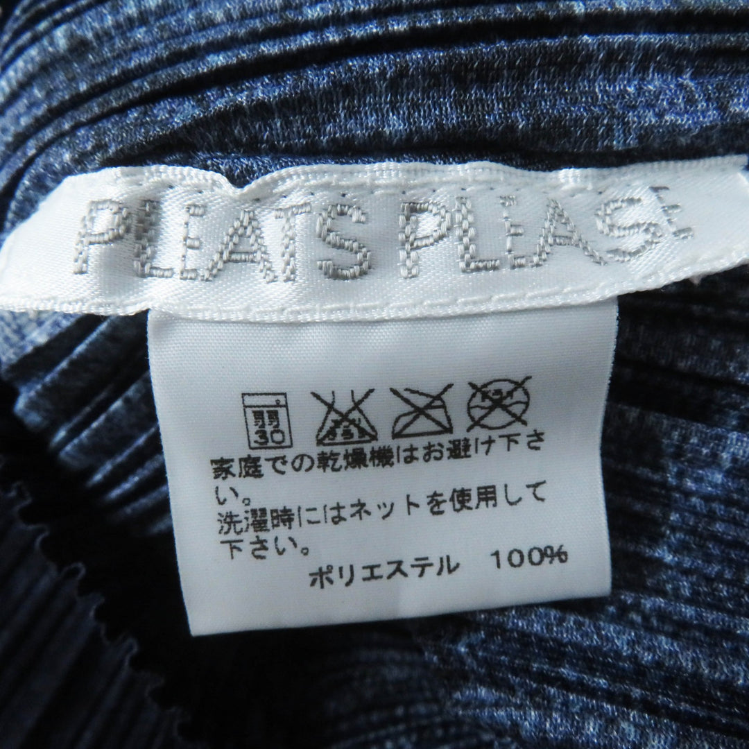 Excellent PLEATS PLEASE one piece Denim Transfer Print Short Sleeve Indigo blue