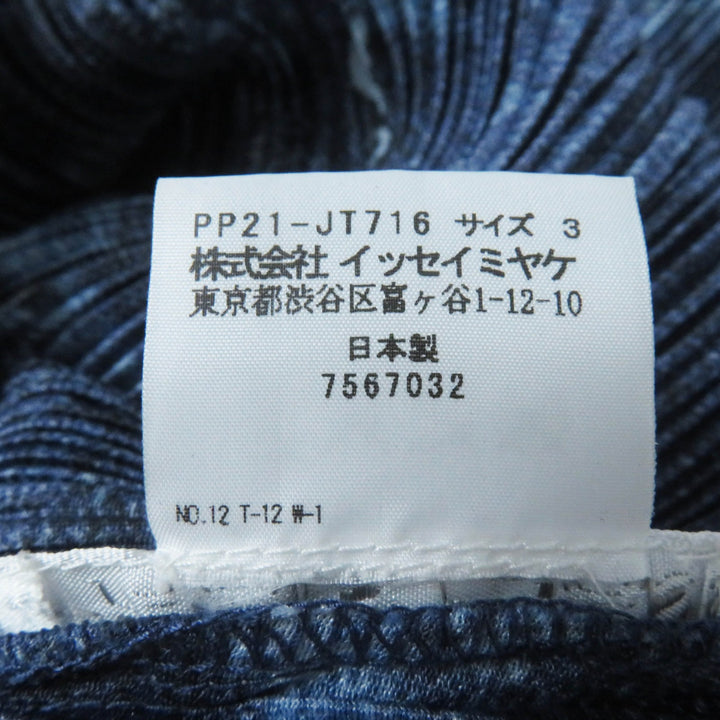 Excellent PLEATS PLEASE one piece Denim Transfer Print Short Sleeve Indigo blue