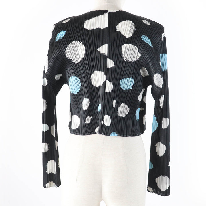 Excellent PLEATS PLEASE cardigan Dot print Short length Long sleeves Black series Women 3