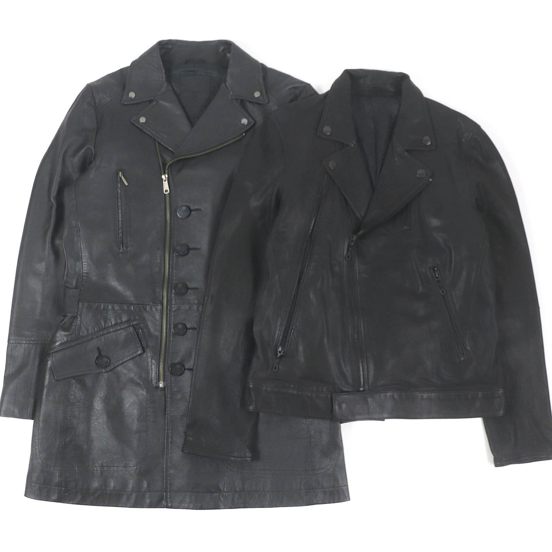 Great Roen semanticdesign Leather jacket Skull logo Chester coat and double riders set black Goat leather mens