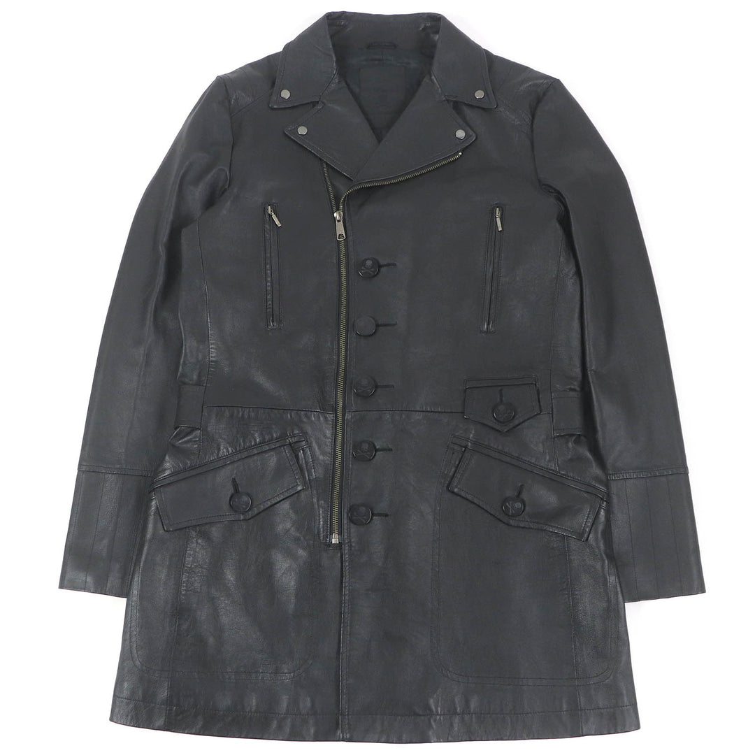 Great Roen semanticdesign Leather jacket Skull logo Chester coat and double riders set black Goat leather mens