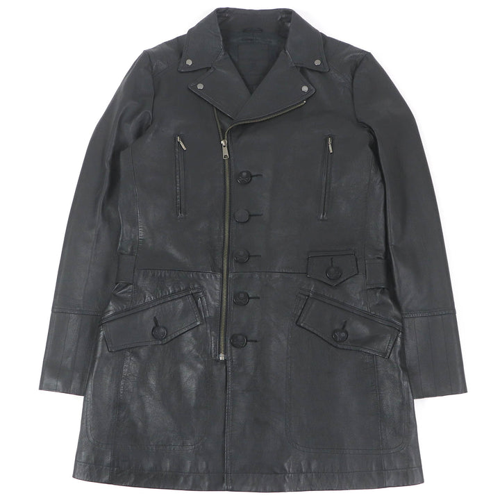 Great Roen semanticdesign Leather jacket Skull logo Chester coat and double riders set black Goat leather mens