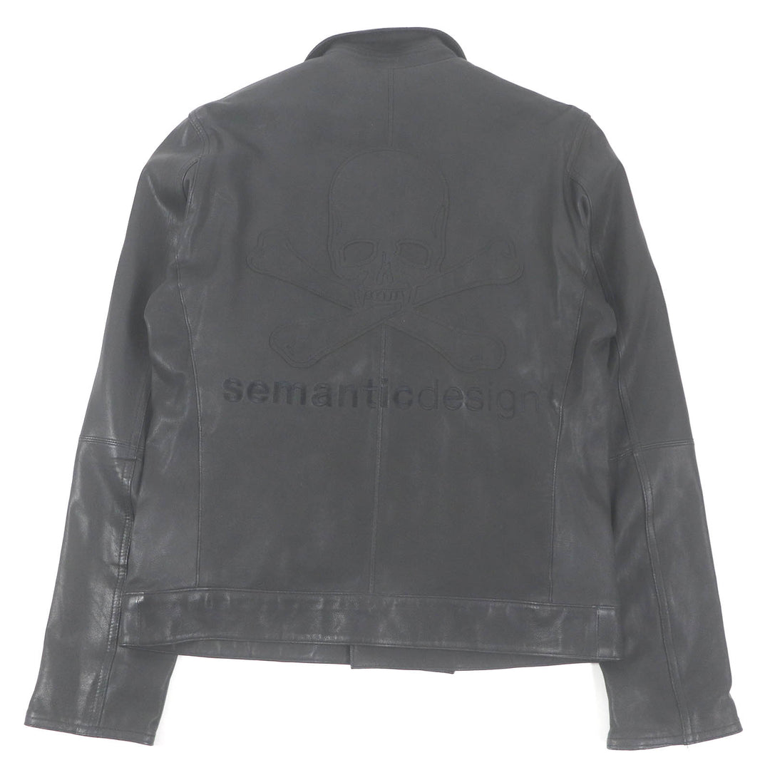 Great Roen semanticdesign Leather jacket Skull logo Chester coat and double riders set black Goat leather mens