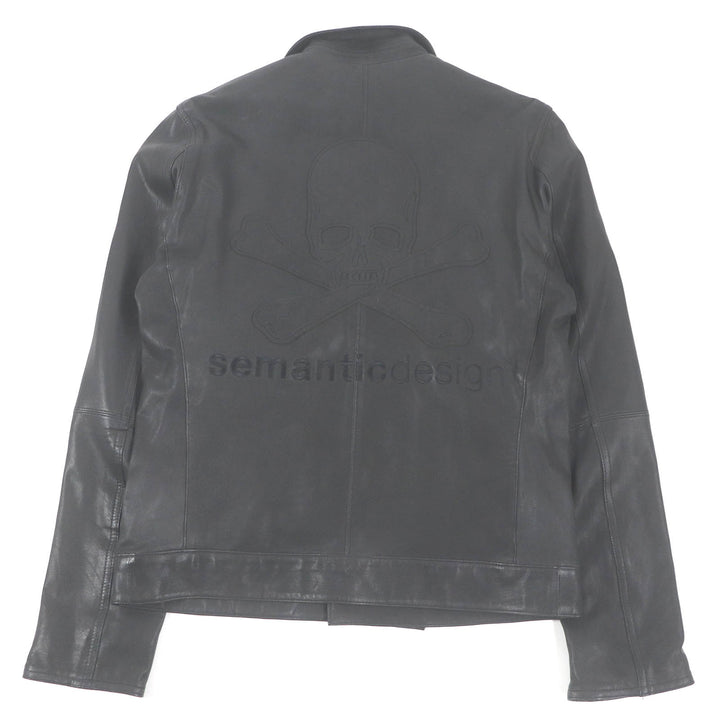 Great Roen semanticdesign Leather jacket Skull logo Chester coat and double riders set black Goat leather mens