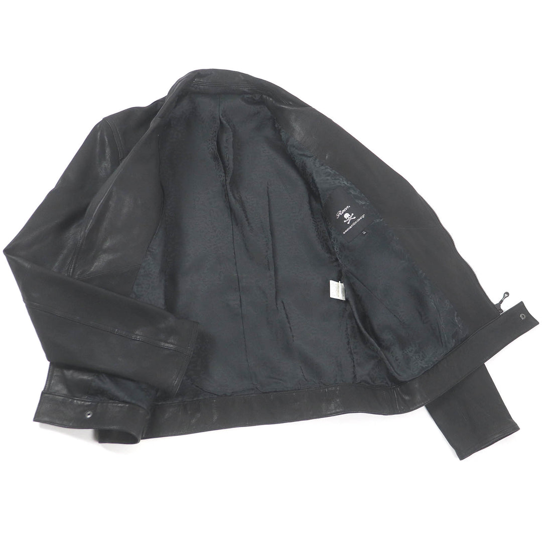 Great Roen semanticdesign Leather jacket Skull logo Chester coat and double riders set black Goat leather mens