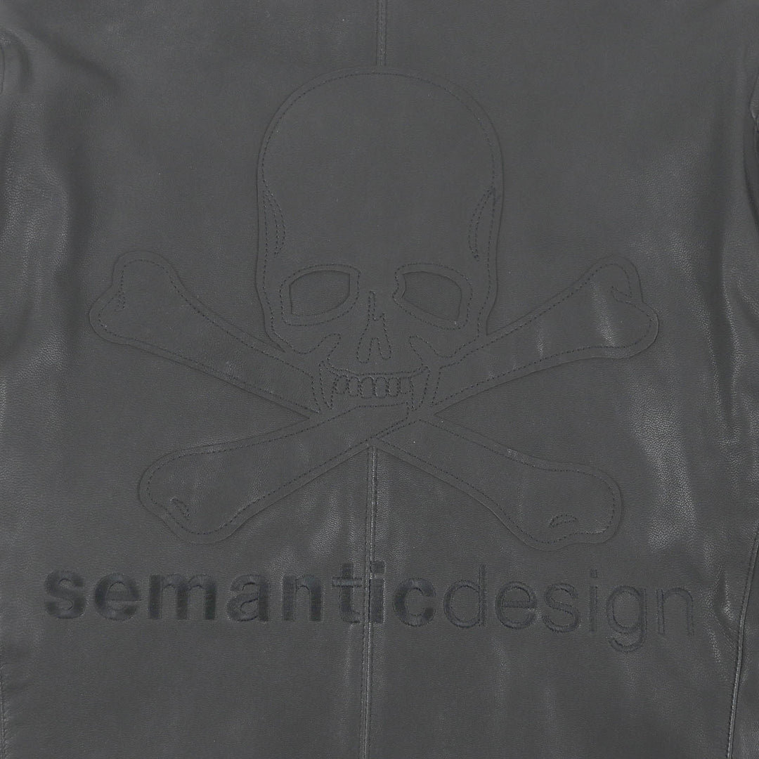 Great Roen semanticdesign Leather jacket Skull logo Chester coat and double riders set black Goat leather mens