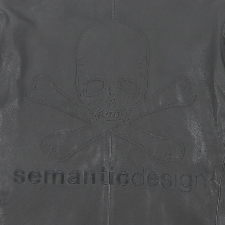 Great Roen semanticdesign Leather jacket Skull logo Chester coat and double riders set black Goat leather mens