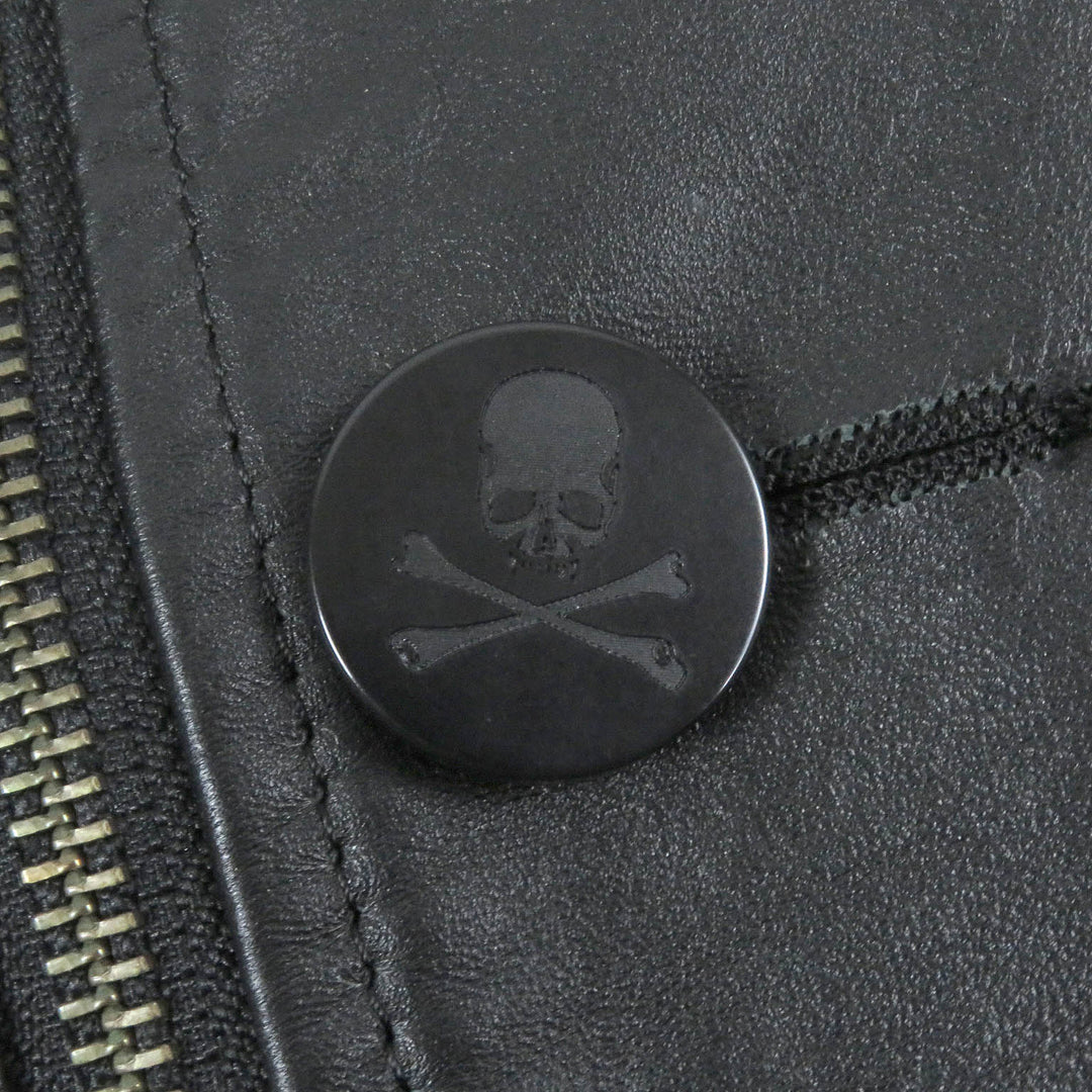 Great Roen semanticdesign Leather jacket Skull logo Chester coat and double riders set black Goat leather mens