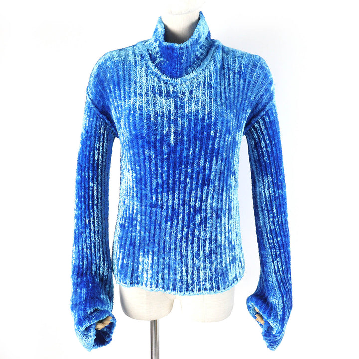 Pristine ACNE STUDIOS pullover Chenille Sweater High Neck Long Sleeve Top blue Rayon Women S A60428