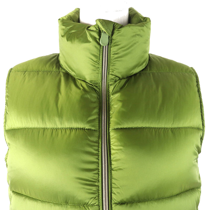 Great SAVE THE DUCK Best Stand collar double zip padded long vest green Nylon Women 1