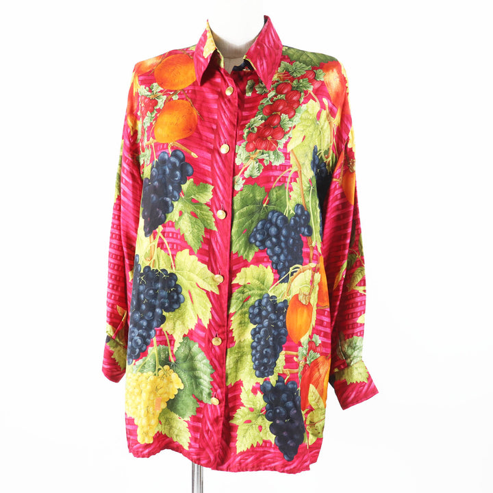 Excellent GUCCI Long sleeve shirt Fruit print with gold buttons red multi silk